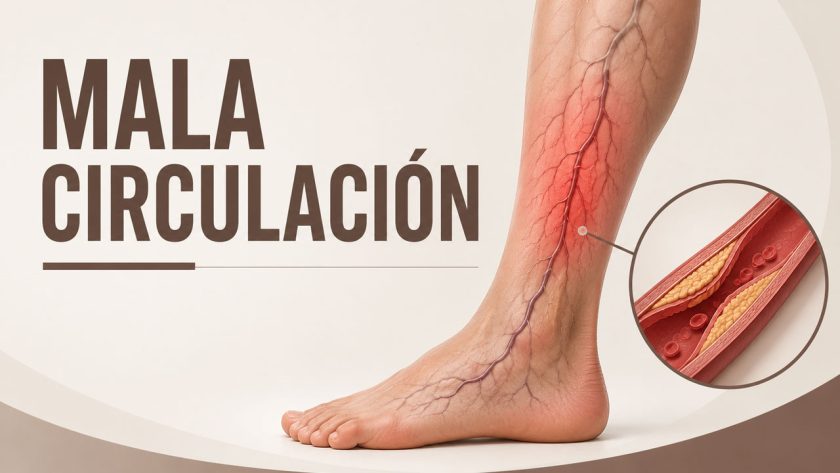 Pierna con arterias y venas destacadas para representar la mala circulación y sus síntomas más frecuentes