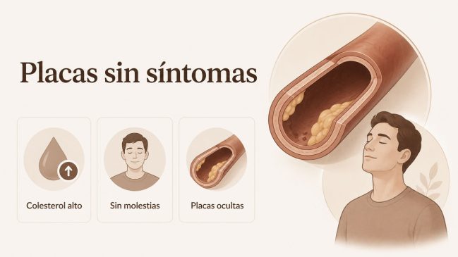 Arteria estrechada por una placa de colesterol sin síntomas evidentes