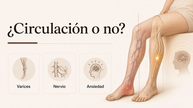 Comparación entre mala circulación, varices, nervio pinzado y ansiedad