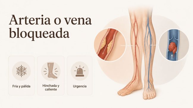 Comparación entre una arteria bloqueada y una vena obstruida en la pierna
