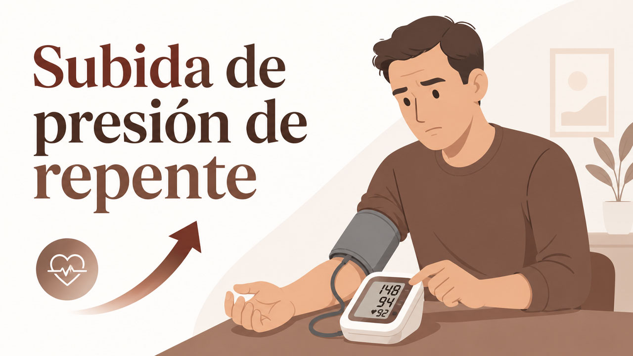 Ilustración de una persona midiéndose la presión arterial en casa con un tensiómetro digital
