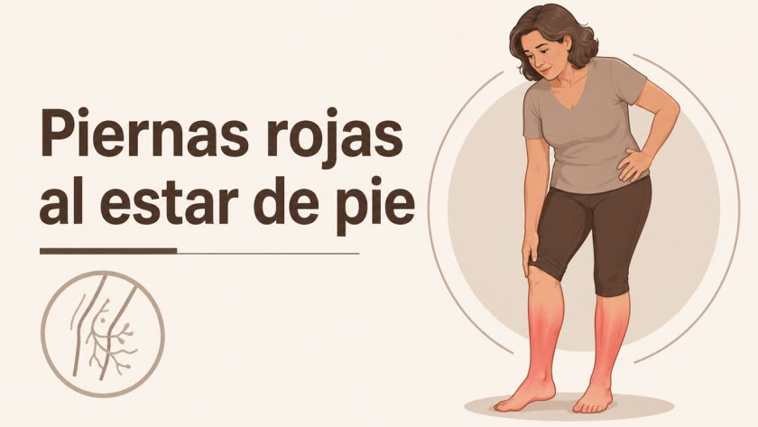 Ilustración de una mujer de pie mirando sus piernas enrojecidas