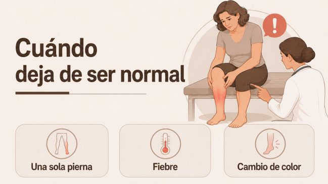 Médica examinando la pierna enrojecida de una mujer sentada en una camilla